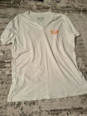 Costa White V-Neck Short Sleeve Tee with Yellow-Orange Logo